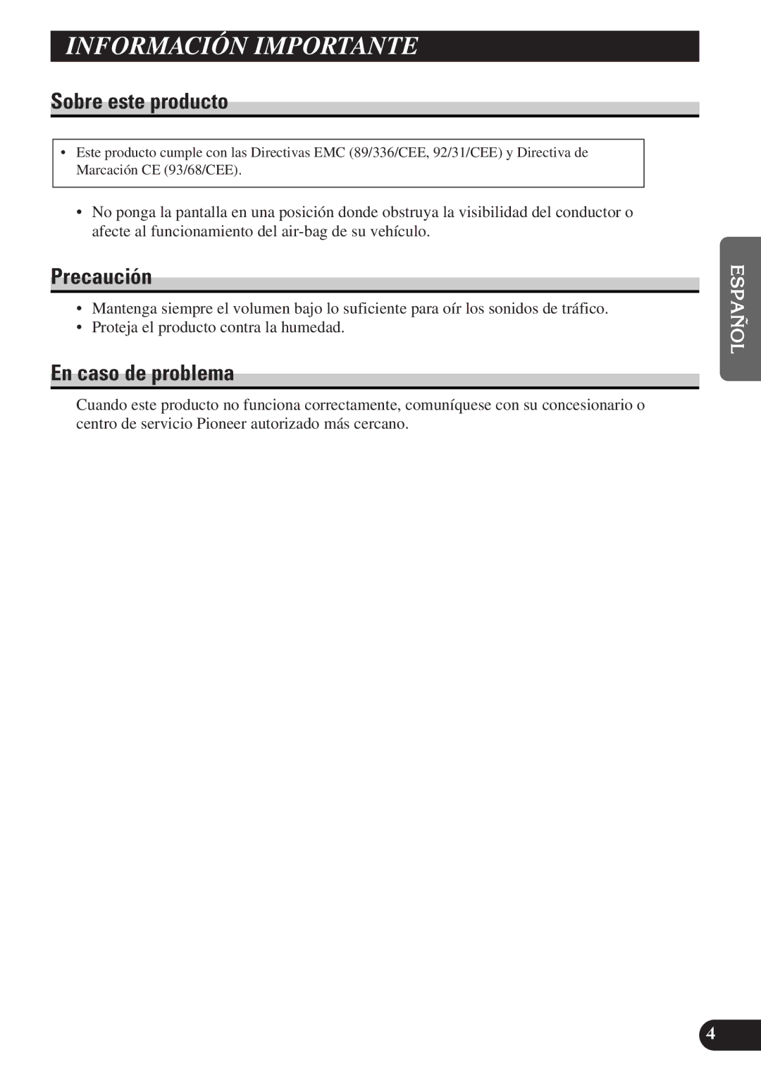 Pioneer AVD-W6010 owner manual Sobre este producto, Precaución, En caso de problema 