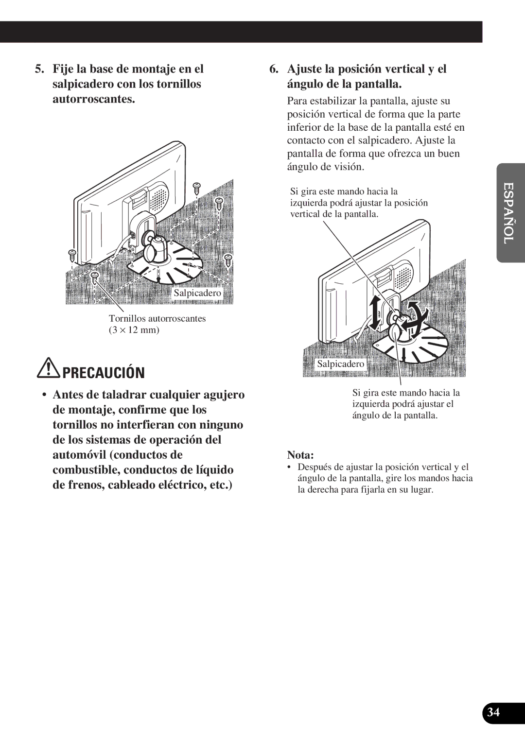 Pioneer AVD-W6010 owner manual Tornillos autorroscantes 3 ⋅ 12 mm 