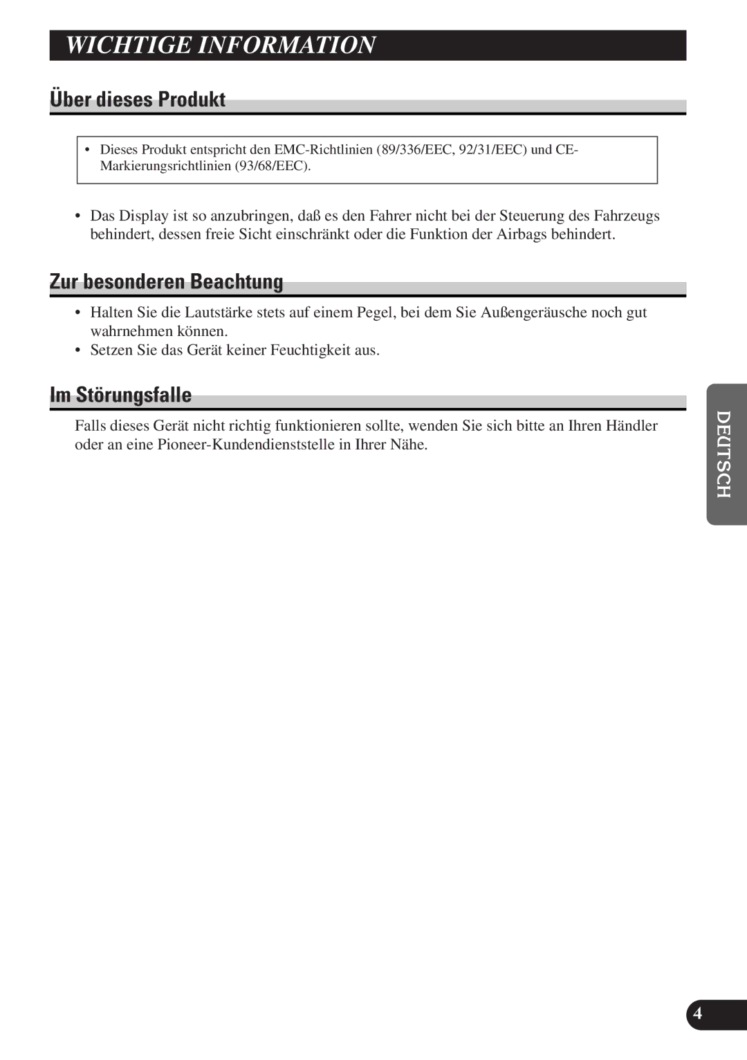 Pioneer AVD-W6010 owner manual Über dieses Produkt, Zur besonderen Beachtung, Im Störungsfalle 