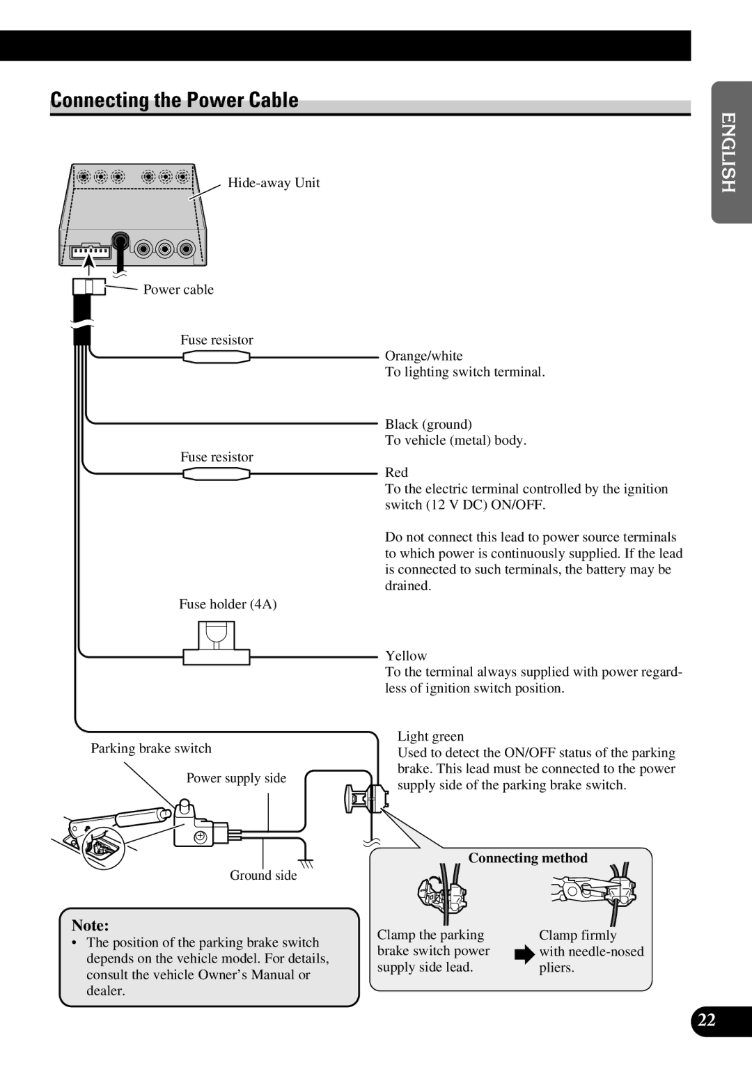 Pioneer AVD-W6200 owner manual Connecting the Power Cable, Switch 12 V DC ON/OFF 