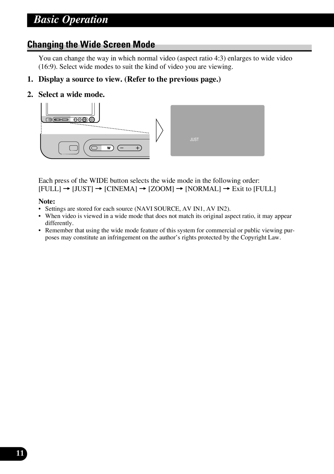 Pioneer AVD-W6210 owner manual Changing the Wide Screen Mode 