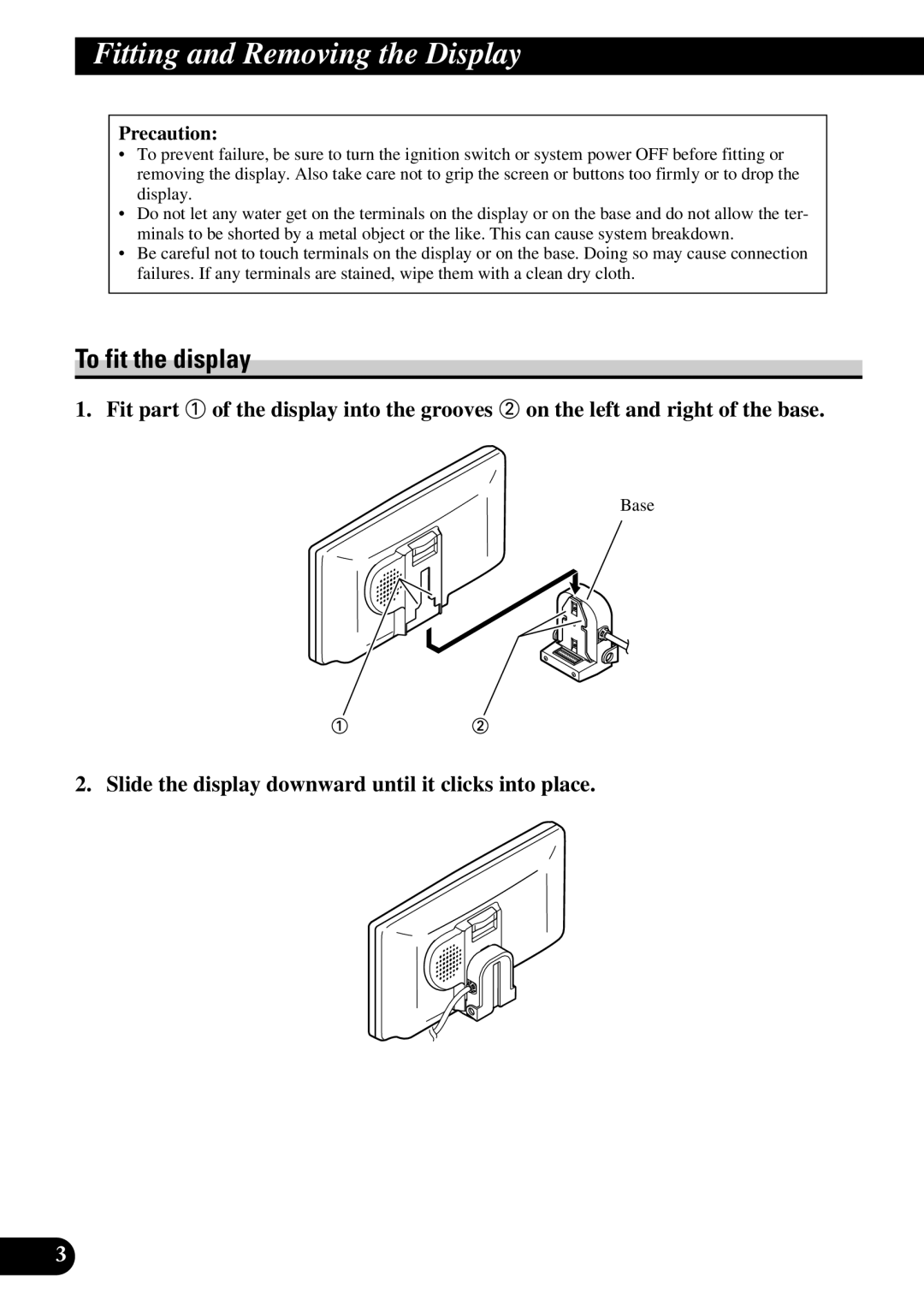 Pioneer AVD-W6210 owner manual Fitting and Removing the Display, To fit the display 