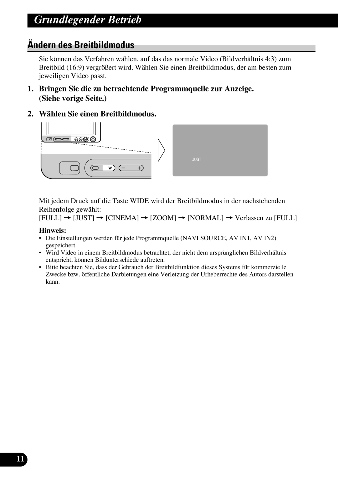 Pioneer AVD-W6210 owner manual Ändern des Breitbildmodus 