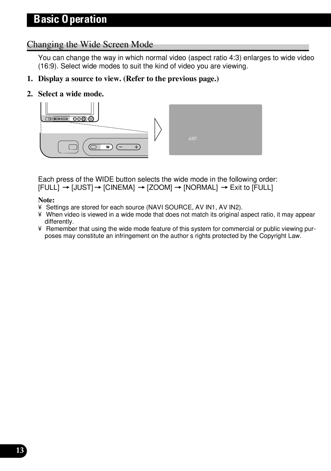 Pioneer AVD-W6210 owner manual Changing the Wide Screen Mode 