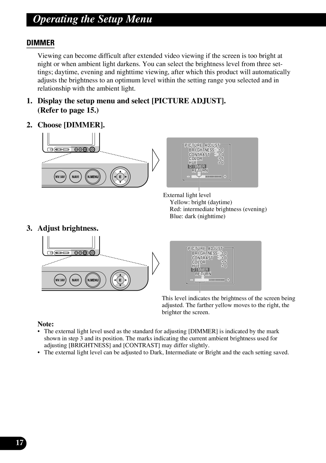 Pioneer AVD-W6210 owner manual Dimmer, Adjust brightness 