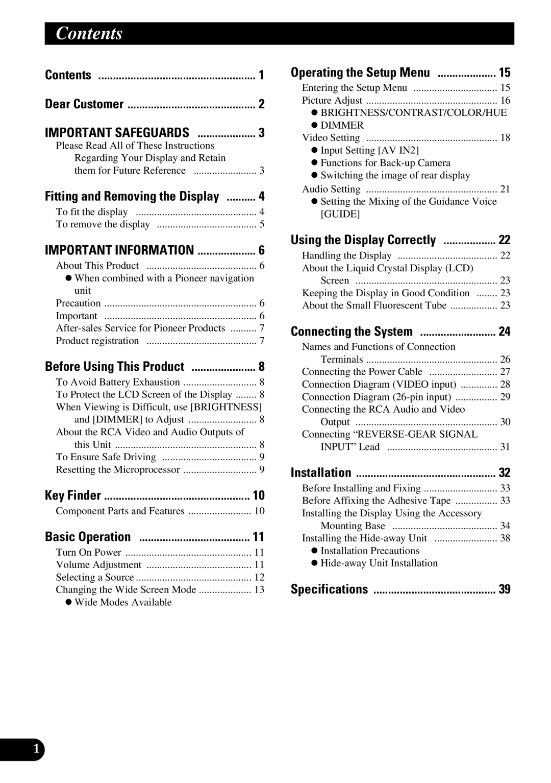 Pioneer AVD-W6210 owner manual Contents 