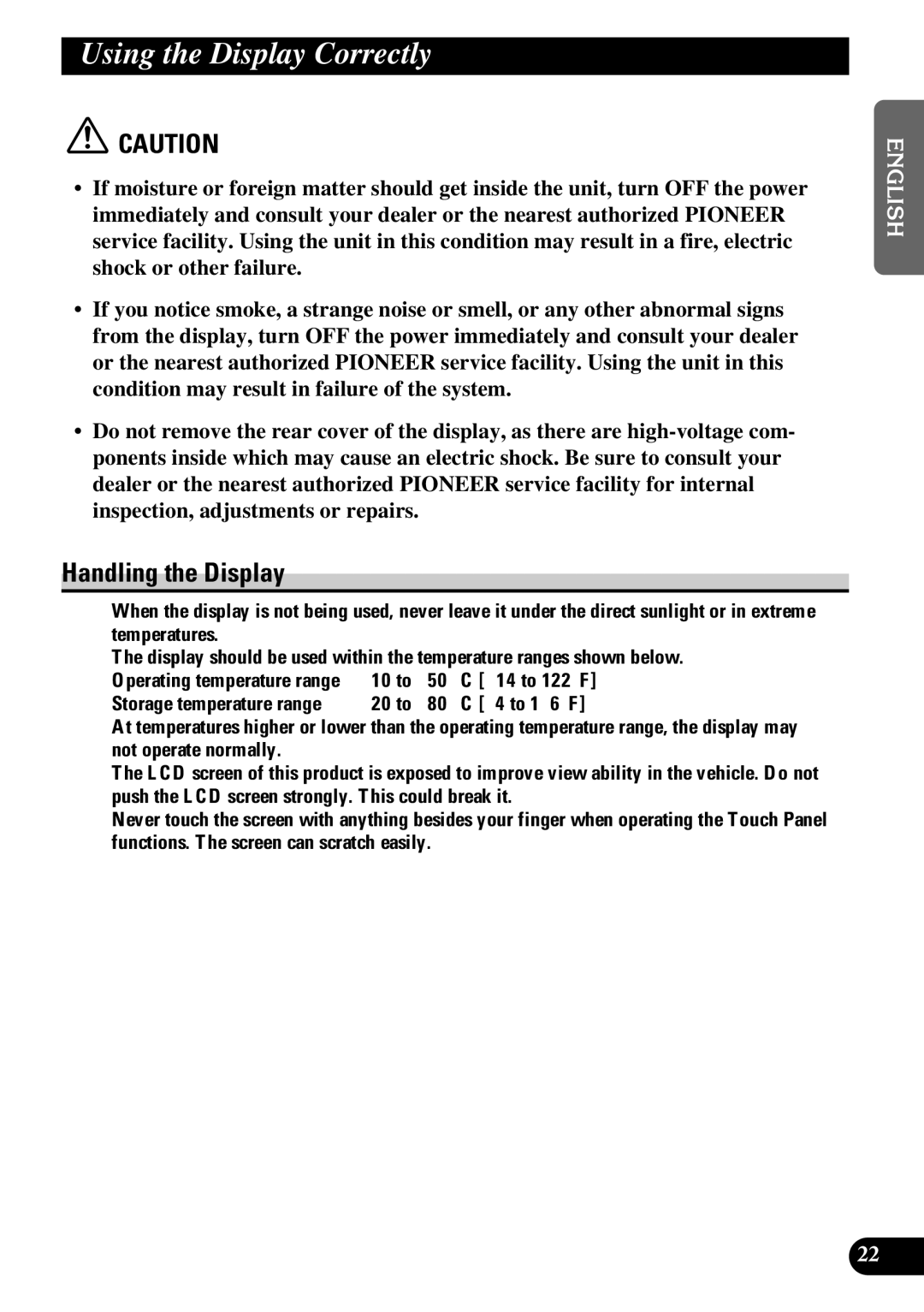 Pioneer AVD-W6210 owner manual Using the Display Correctly, Handling the Display 