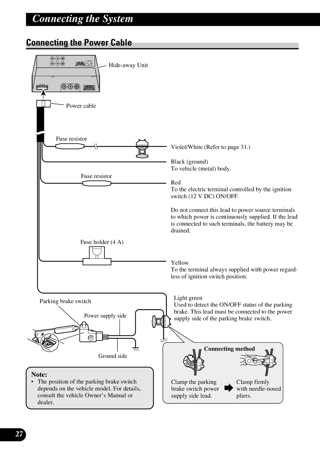 Pioneer AVD-W6210 owner manual Connecting the Power Cable 