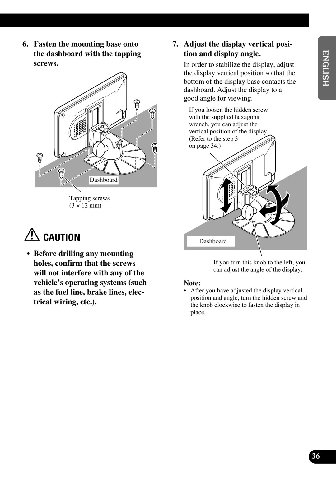 Pioneer AVD-W6210 owner manual Dashboard Tapping screws 3 ⋅ 12 mm 