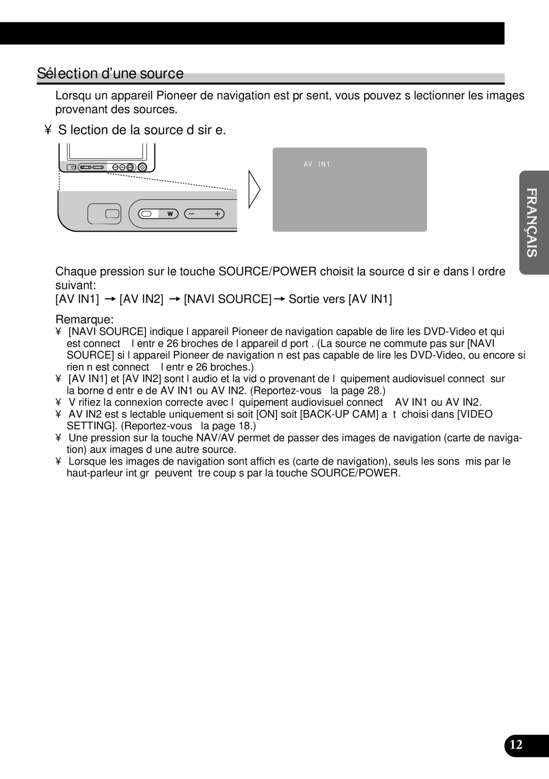 Pioneer AVD-W6210 owner manual Sélection d’une source, Sélection de la source désirée 