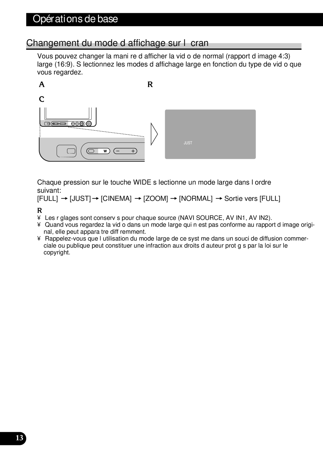 Pioneer AVD-W6210 owner manual Changement du mode d’affichage sur l’écran 