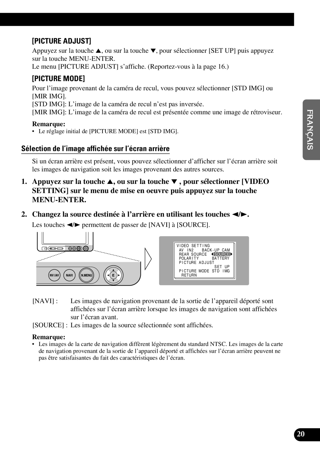 Pioneer AVD-W6210 owner manual Sélection de l’image affichée sur l’écran arrière, Menu-Enter 