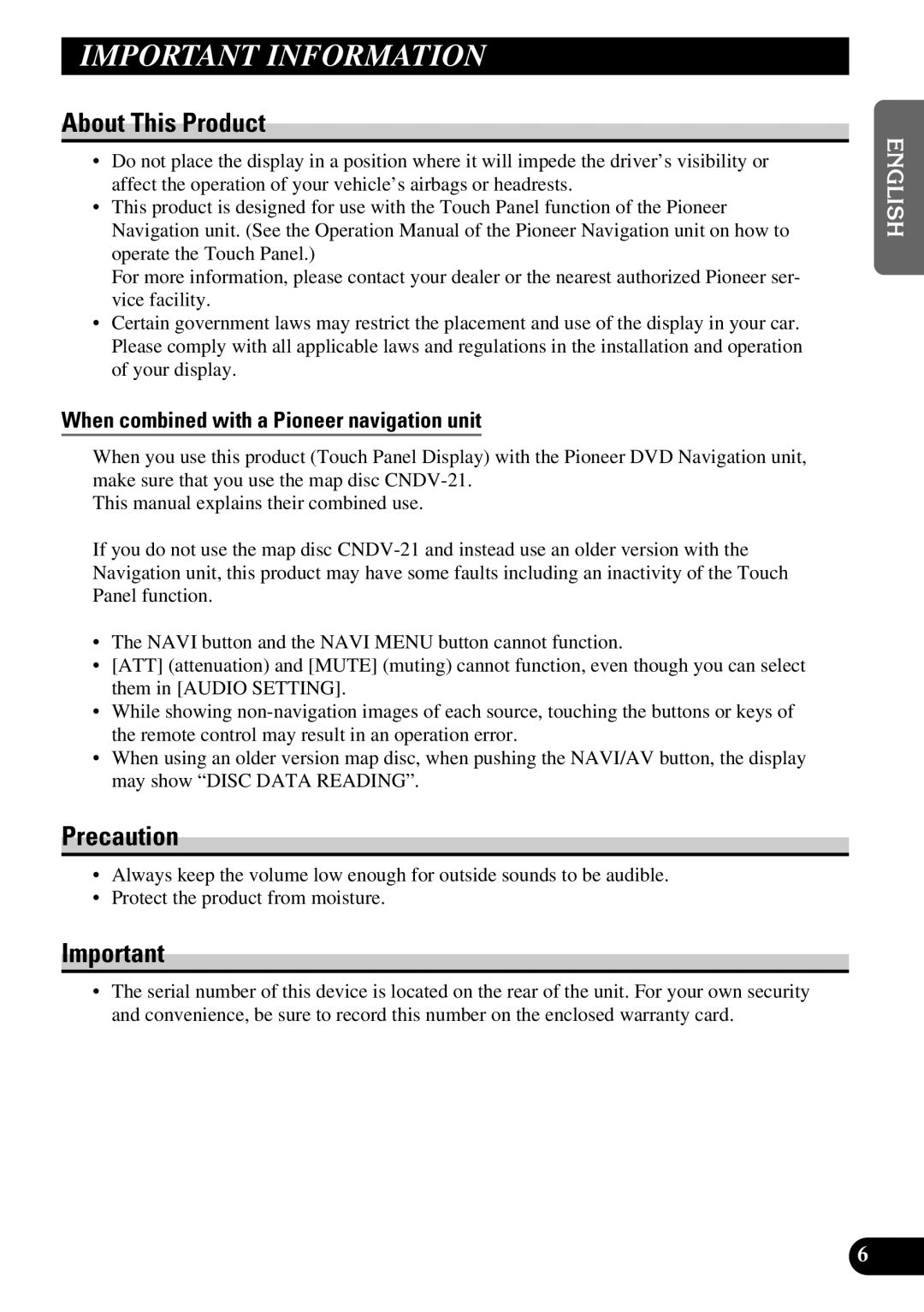 Pioneer AVD-W6210 owner manual About This Product, Precaution, When combined with a Pioneer navigation unit 