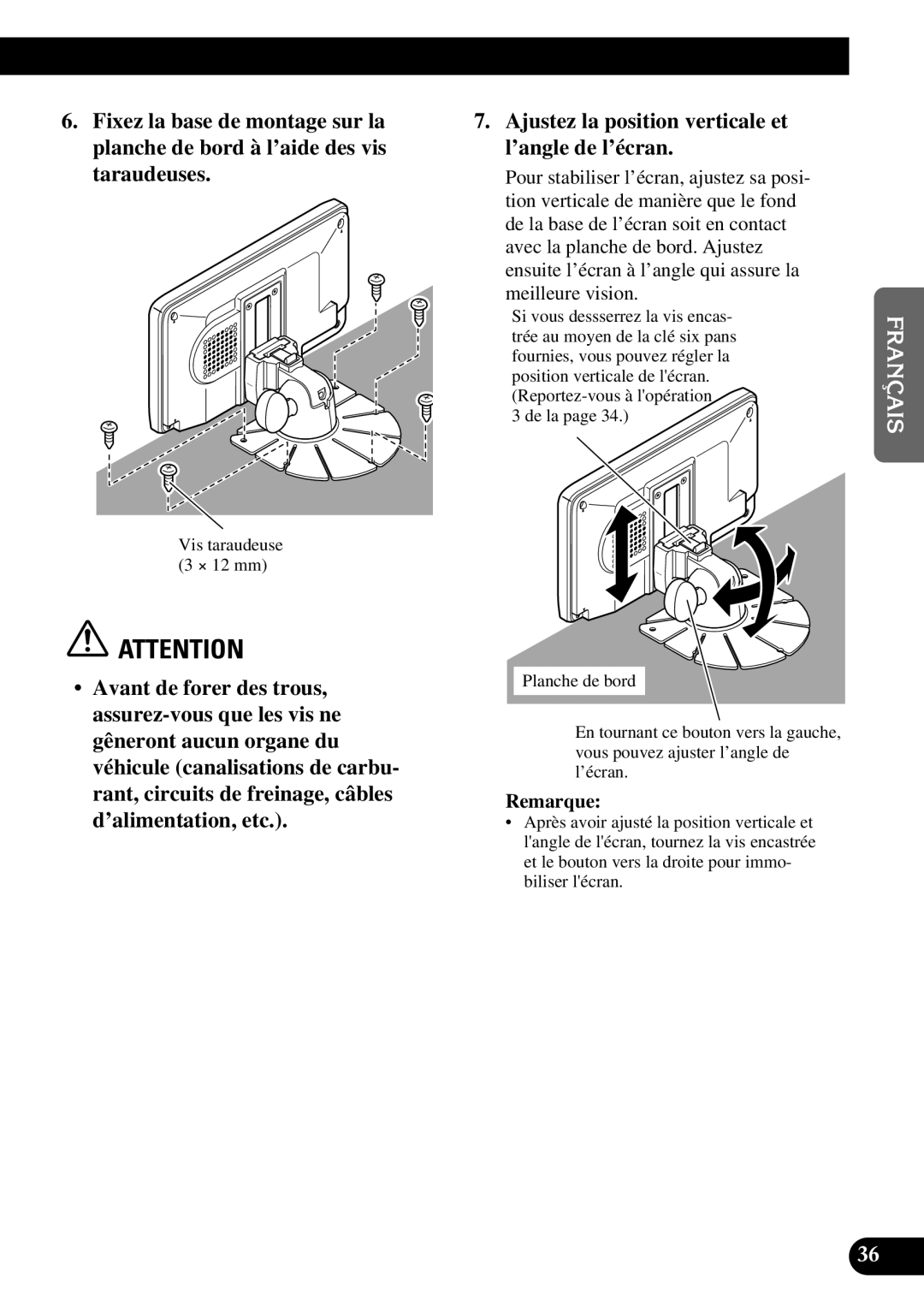 Pioneer AVD-W6210 owner manual Vis taraudeuse 3 ⋅ 12 mm 