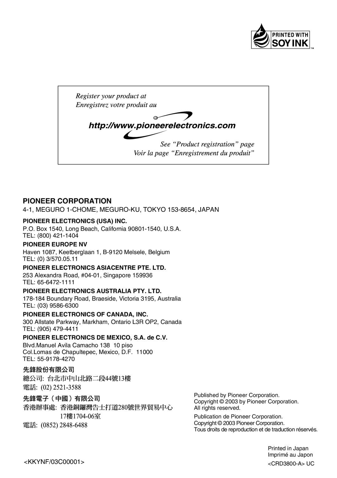 Pioneer AVD-W6210 owner manual Pioneer Corporation 