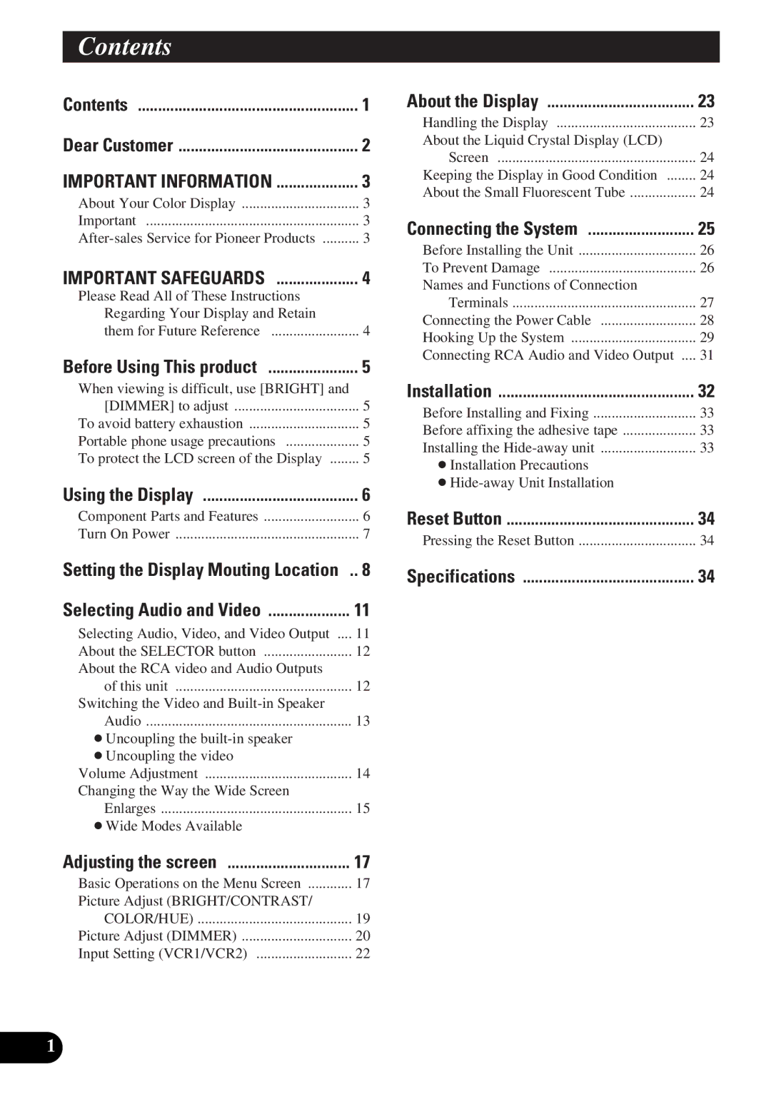 Pioneer AVD-W8000 owner manual Contents 