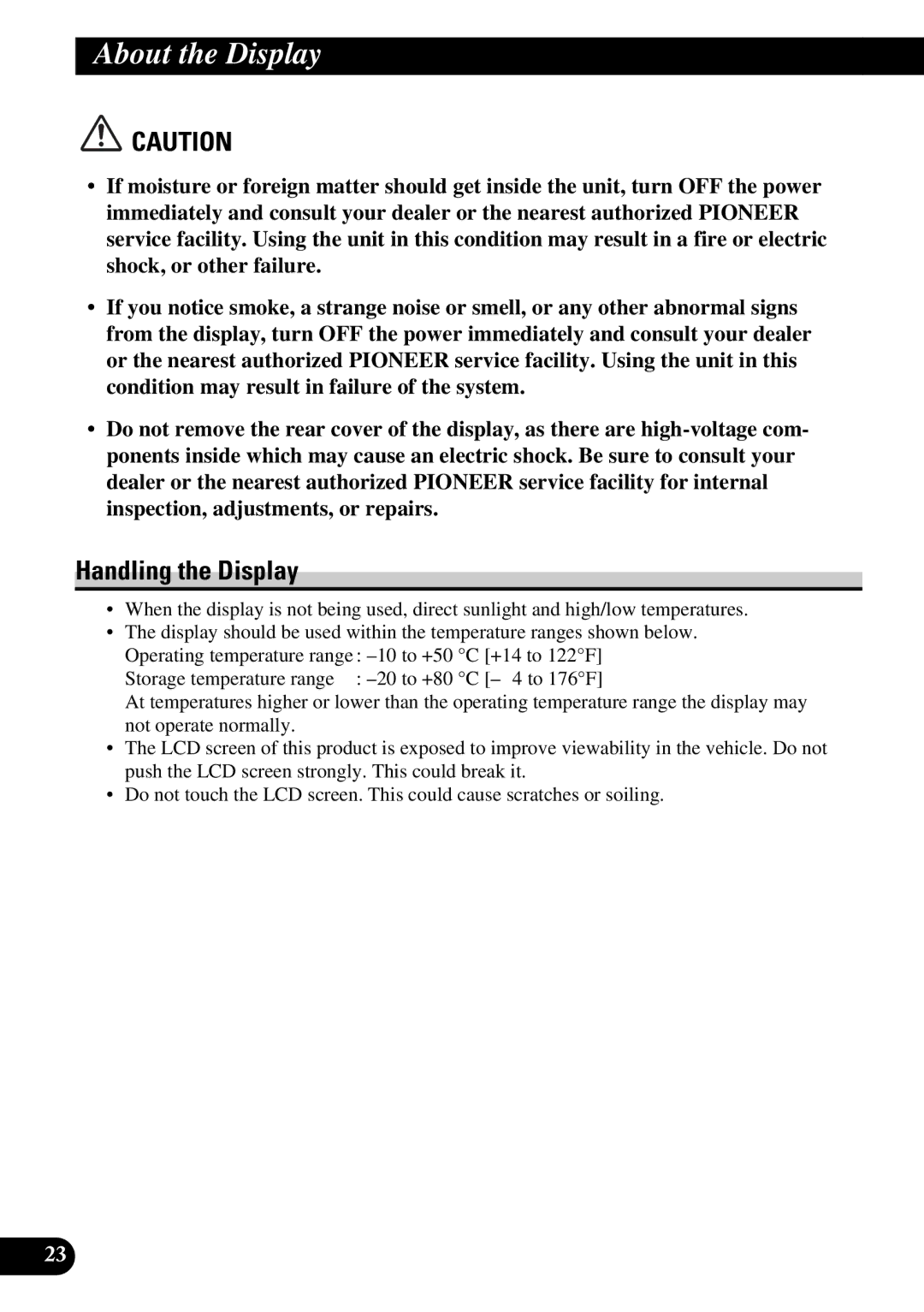 Pioneer AVD-W8000 owner manual About the Display, Handling the Display 