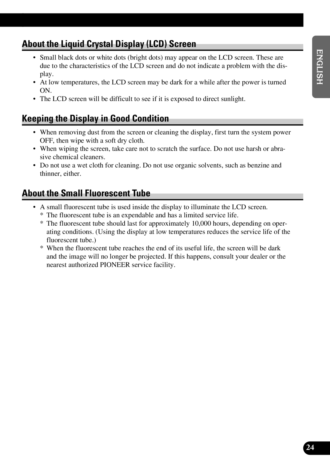 Pioneer AVD-W8000 owner manual About the Liquid Crystal Display LCD Screen, Keeping the Display in Good Condition 