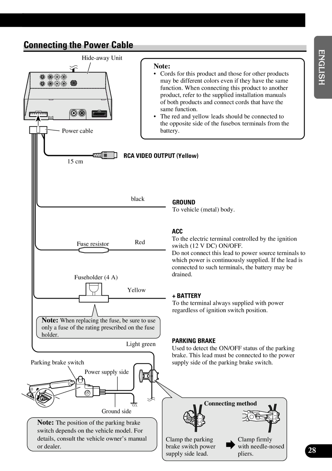 Pioneer AVD-W8000 owner manual Connecting the Power Cable, Acc 