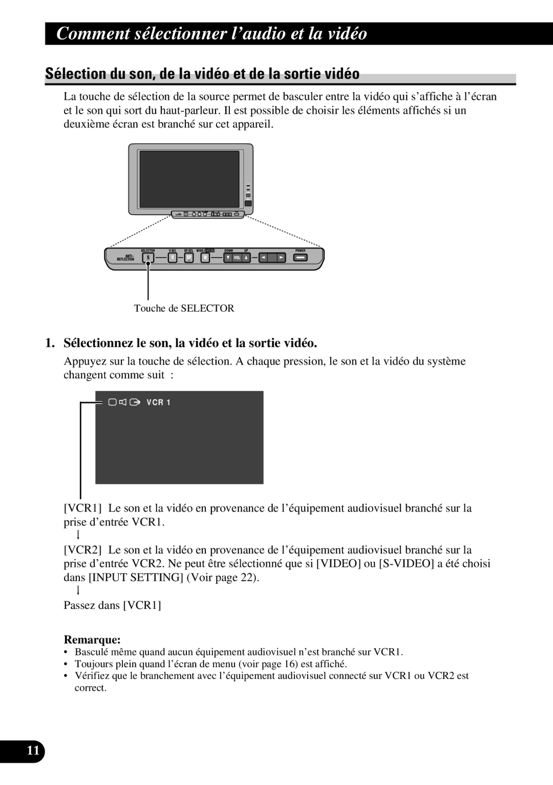 Pioneer AVD-W8000 Comment sélectionner l’audio et la vidéo, Sélection du son, de la vidéo et de la sortie vidéo 