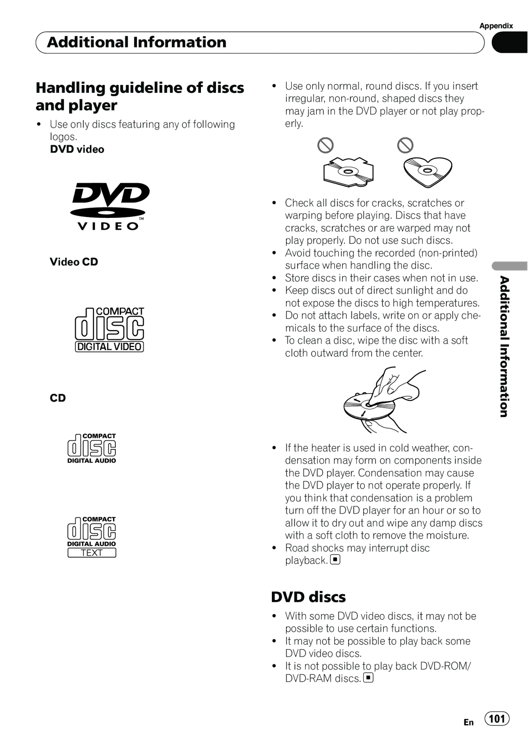 Pioneer AVH-P3100DVD manual DVD discs 