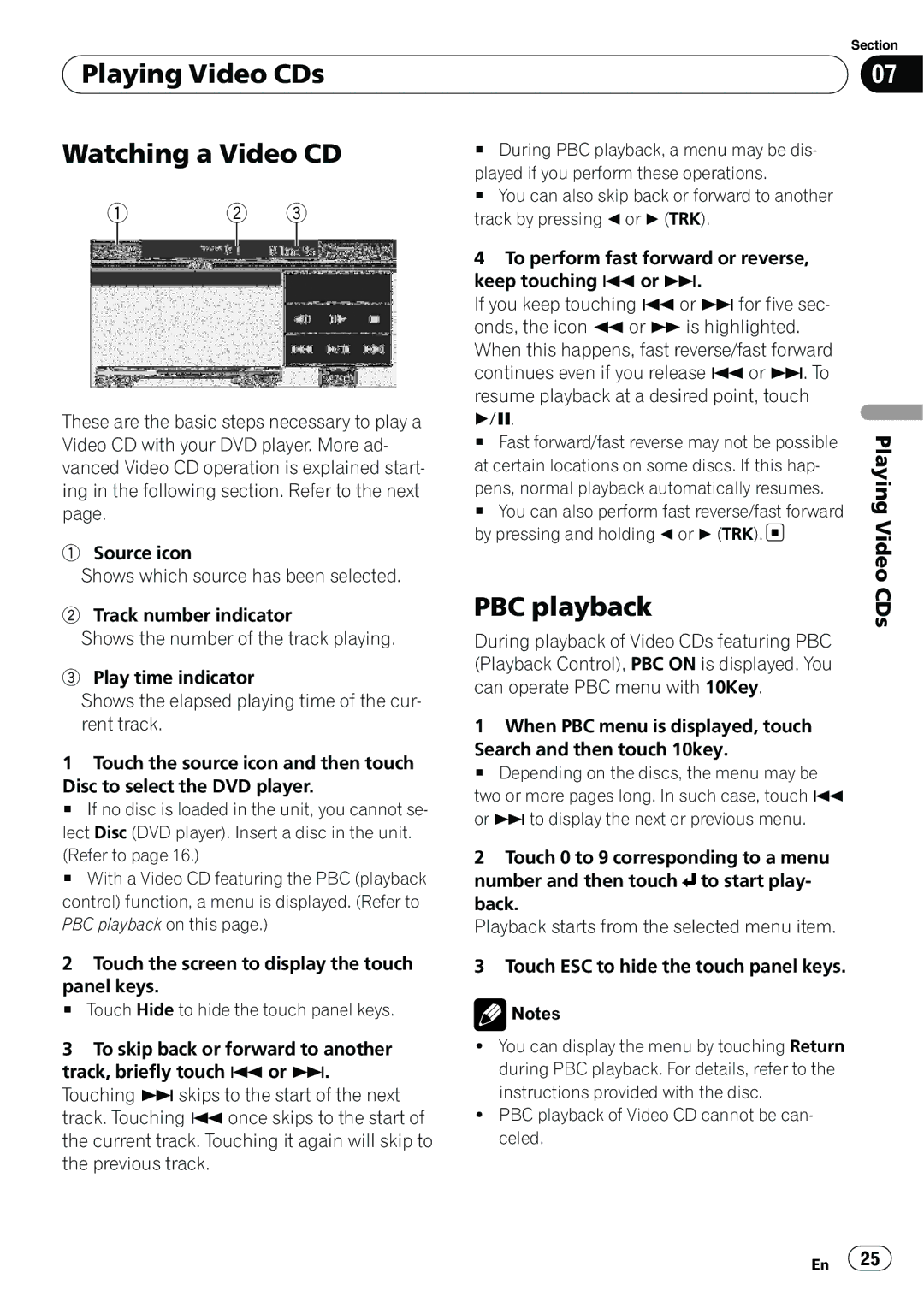 Pioneer AVH-P3100DVD manual Playing Video CDs Watching a Video CD, PBC playback 