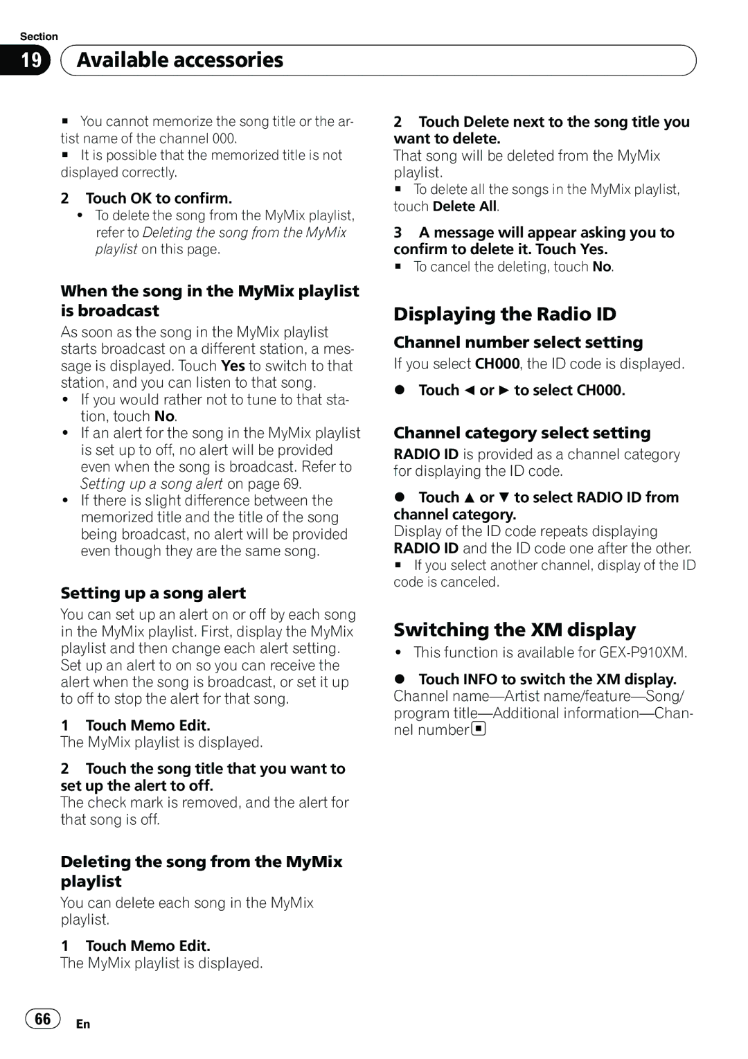 Pioneer AVH-P3100DVD manual Displaying the Radio ID, Switching the XM display 