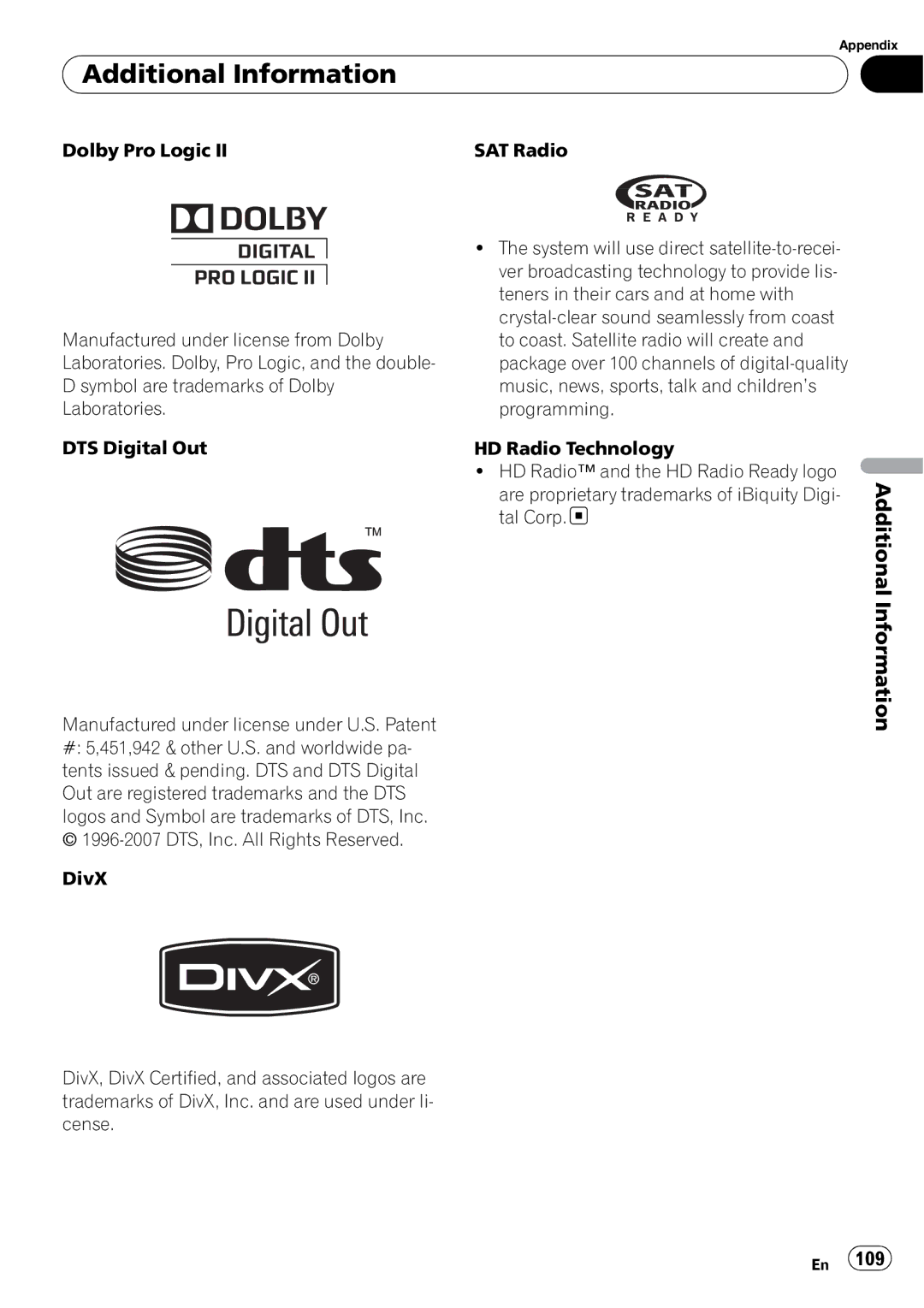 Pioneer AVH-P3100DVD operation manual Additional Information 