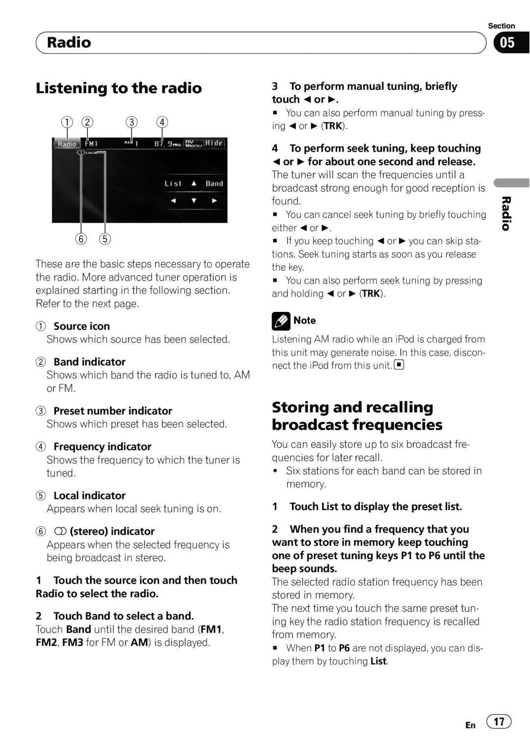 Pioneer AVH-P3100DVD operation manual Radio Listening to the radio, Storing and recalling broadcast frequencies 