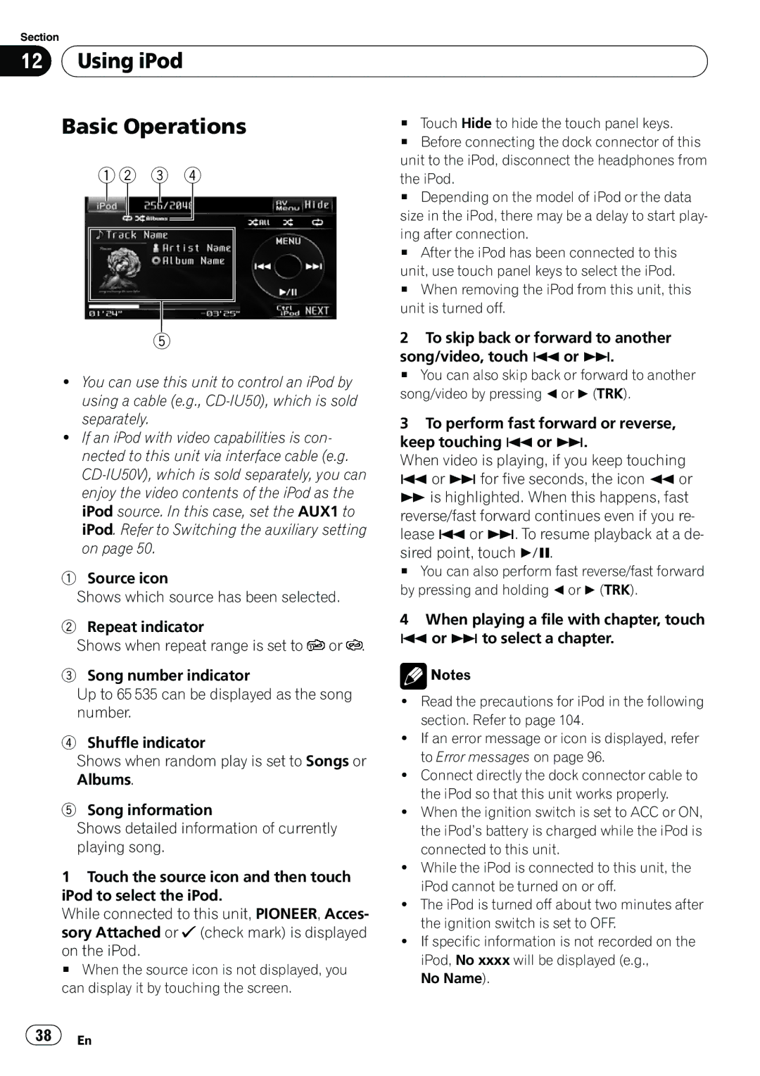 Pioneer AVH-P3100DVD operation manual Using iPod Basic Operations 