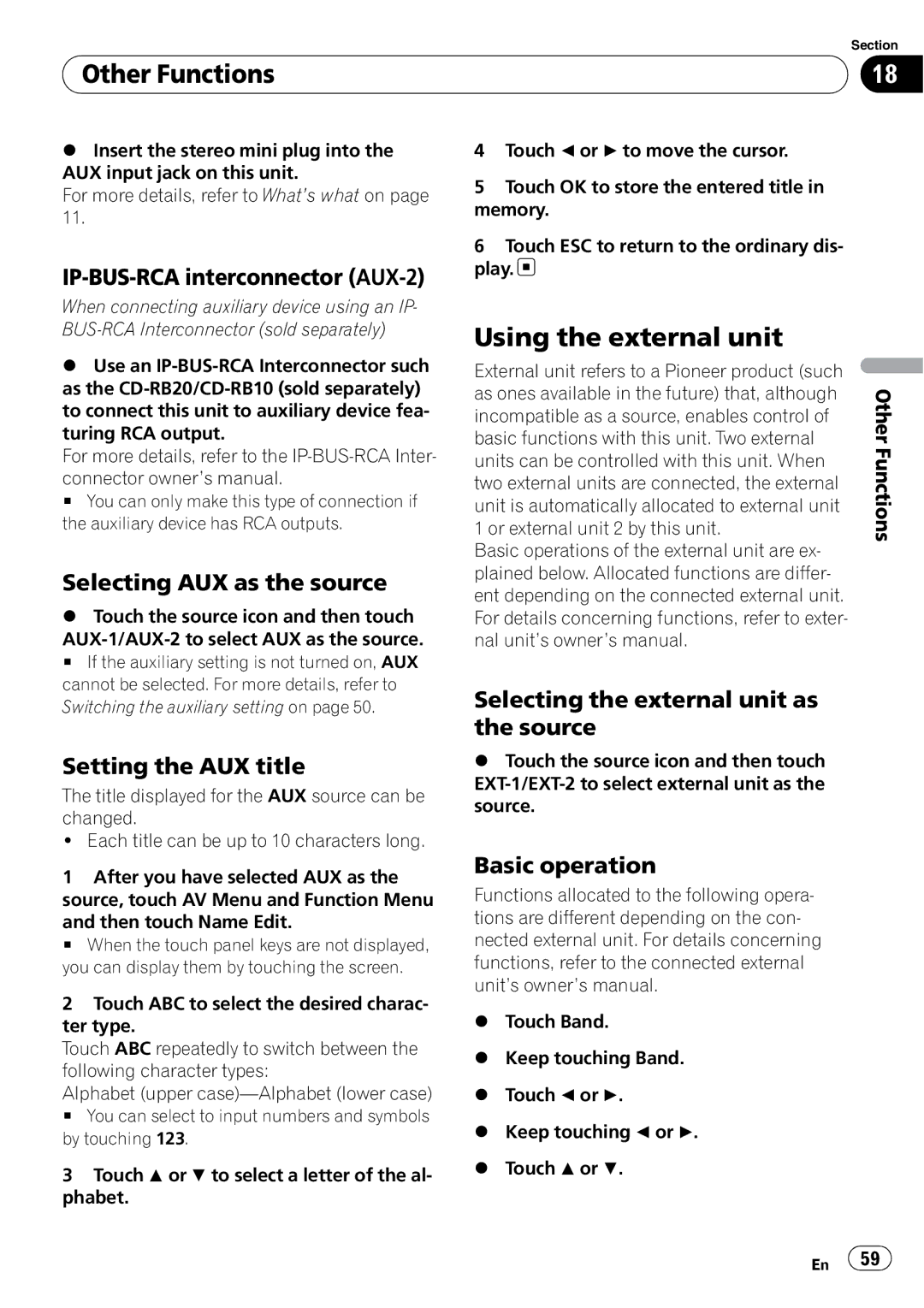 Pioneer AVH-P3100DVD operation manual Other Functions, Using the external unit 