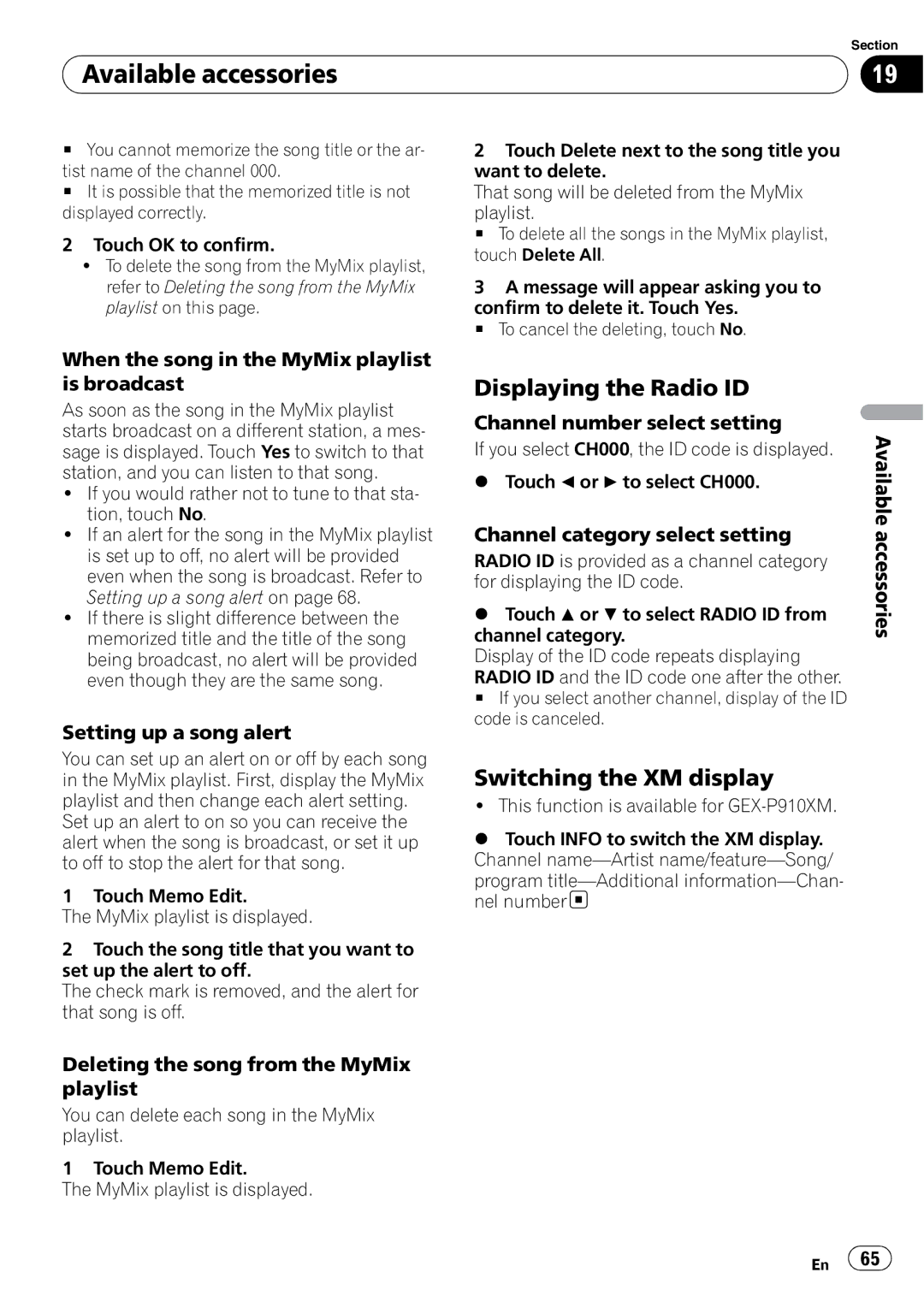 Pioneer AVH-P3100DVD operation manual Displaying the Radio ID, Switching the XM display 