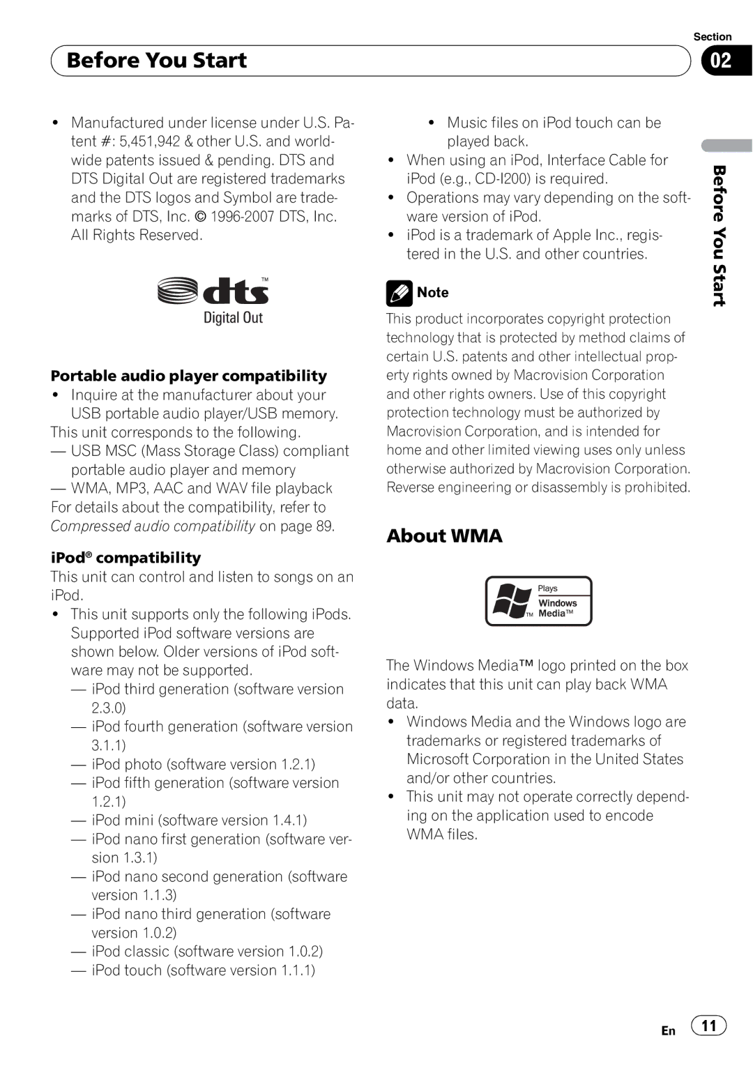 Pioneer AVH-P4000DVD operation manual About WMA 