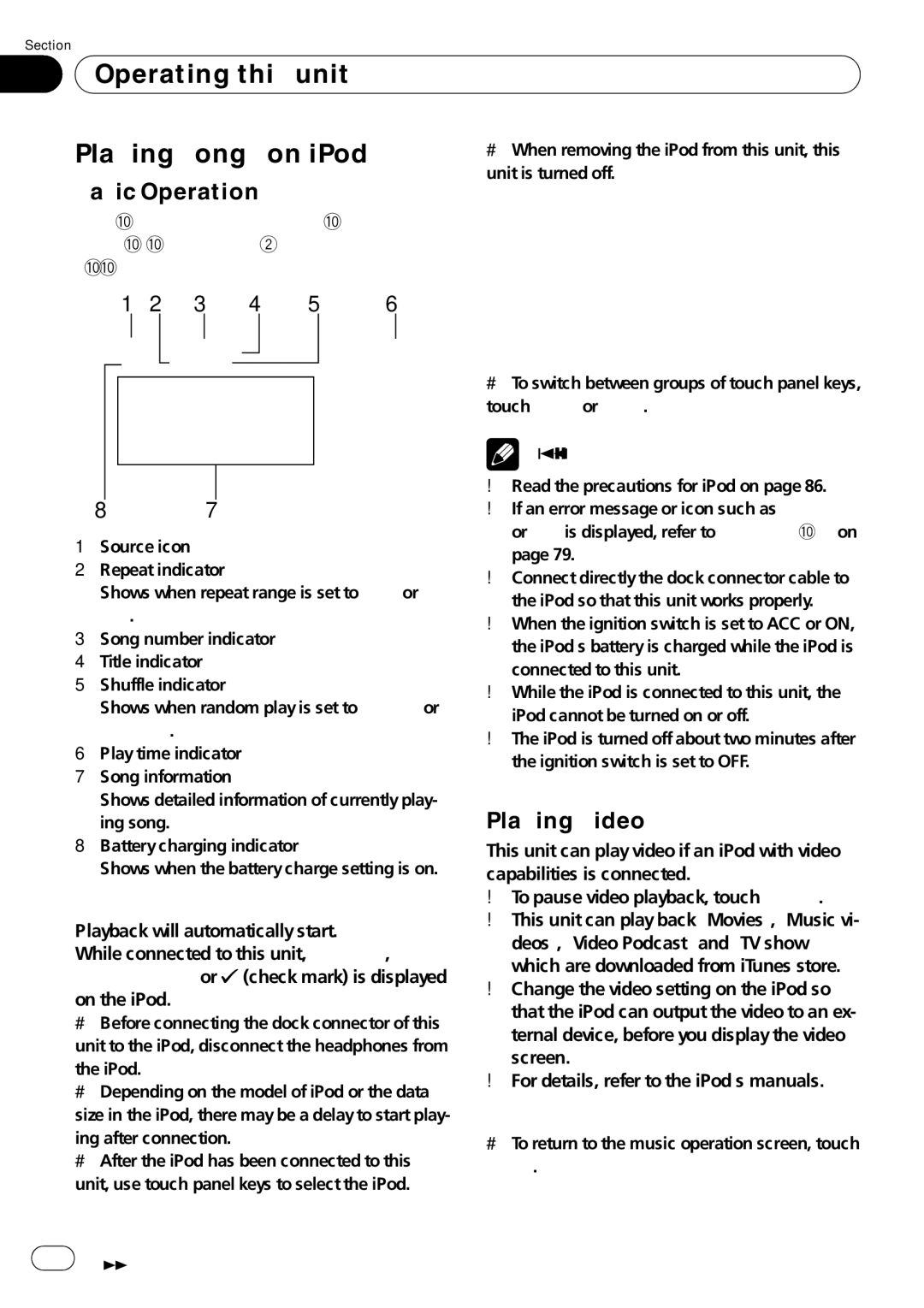 Pioneer AVH-P4050DVD operation manual Operating this unit Playing songs on iPod, Playing video, Albums 