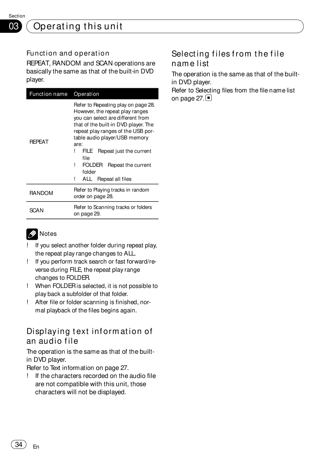 Pioneer AVH-P4050DVD operation manual Displaying text information of an audio file, Function and operation 