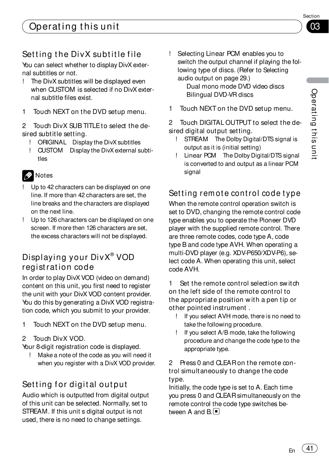 Pioneer AVH-P4050DVD operation manual Setting the DivX subtitle file, Displaying your DivX VOD registration code 