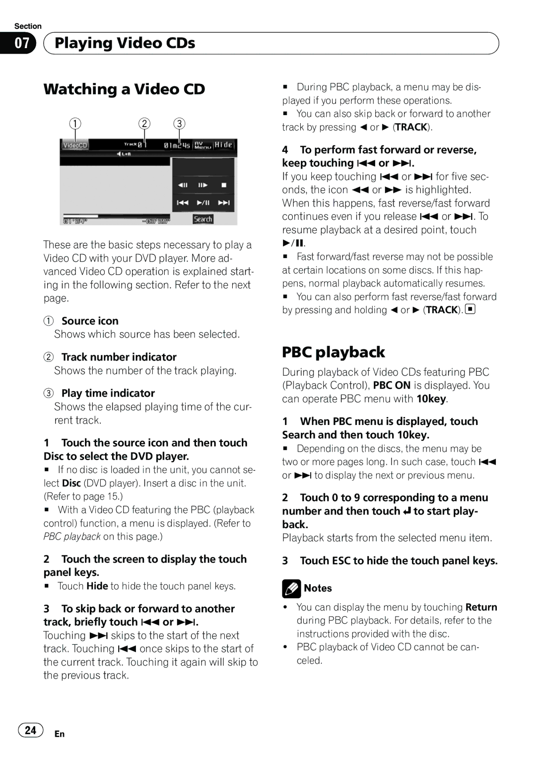 Pioneer AVH-P4100DVD operation manual Playing Video CDs Watching a Video CD, PBC playback 