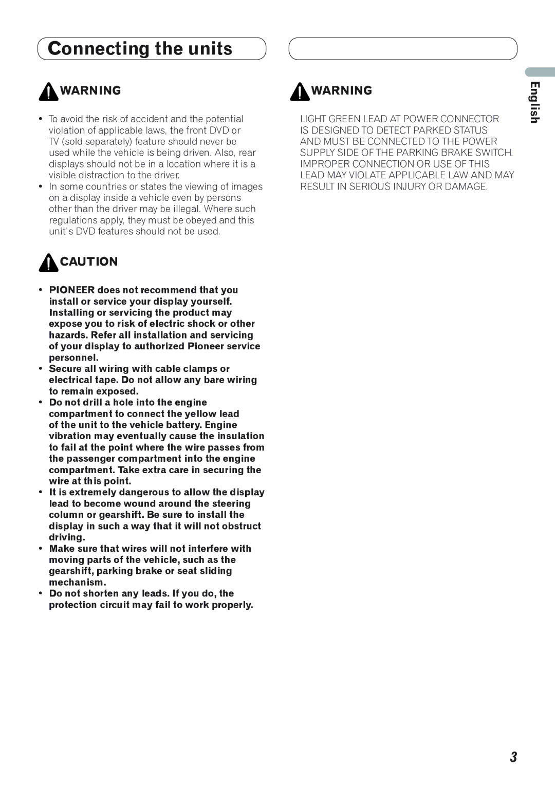 Pioneer AVH-P4100DVD installation manual Connecting the units 