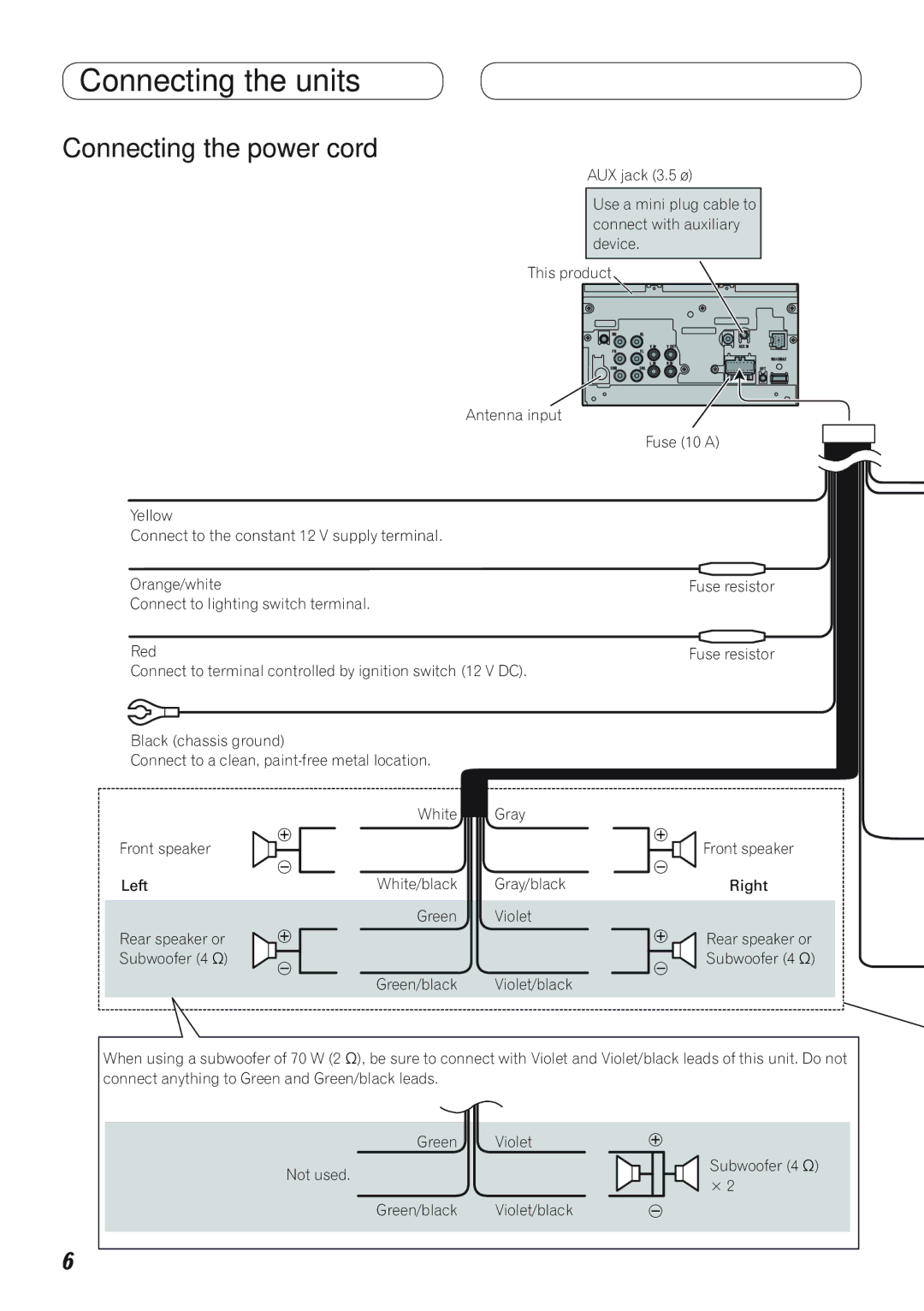 Pioneer AVH-P4100DVD installation manual Connecting the power cord 