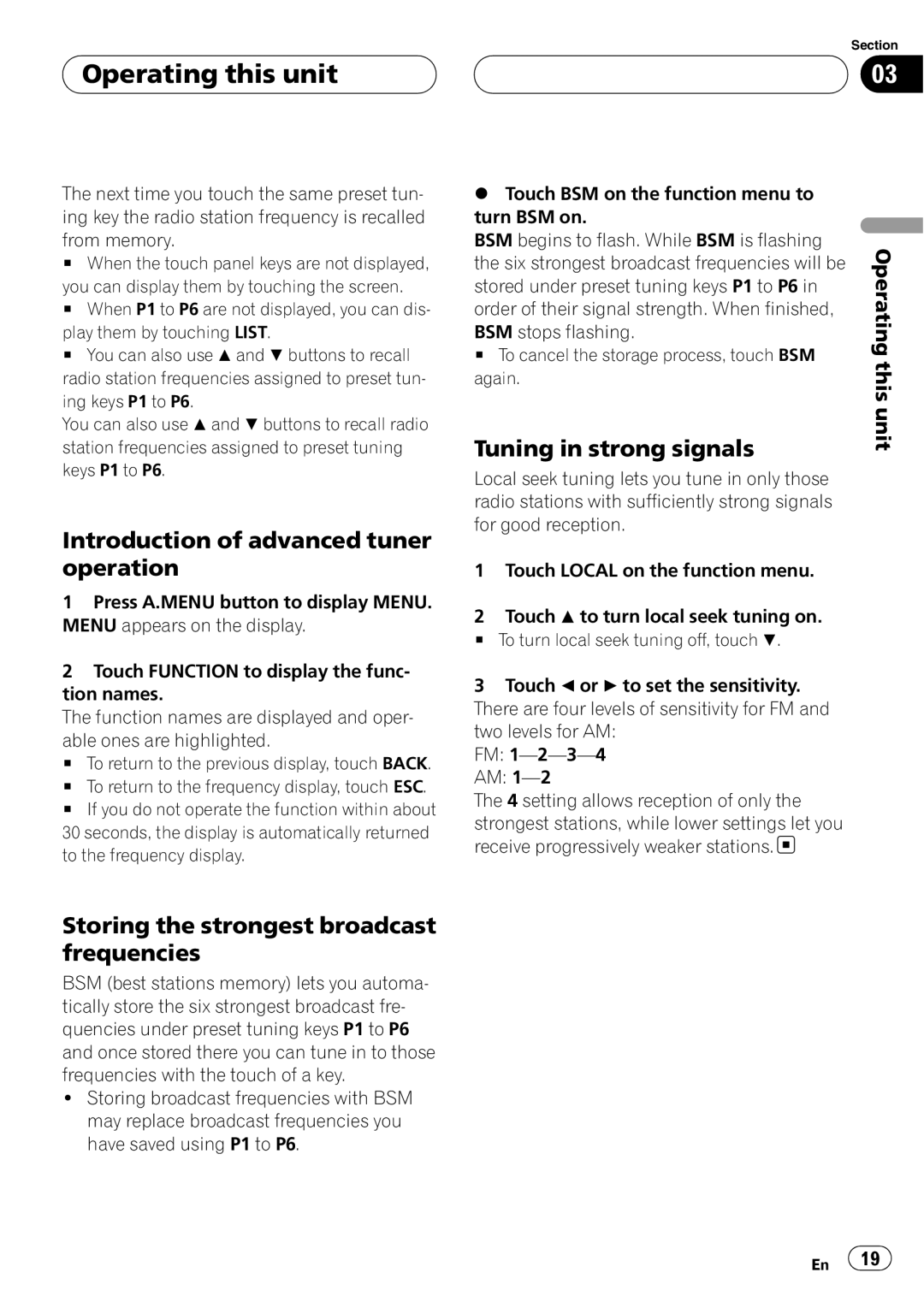 Pioneer AVH-P4900D operation manual Introduction of advanced tuner operation, Storing the strongest broadcast frequencies 