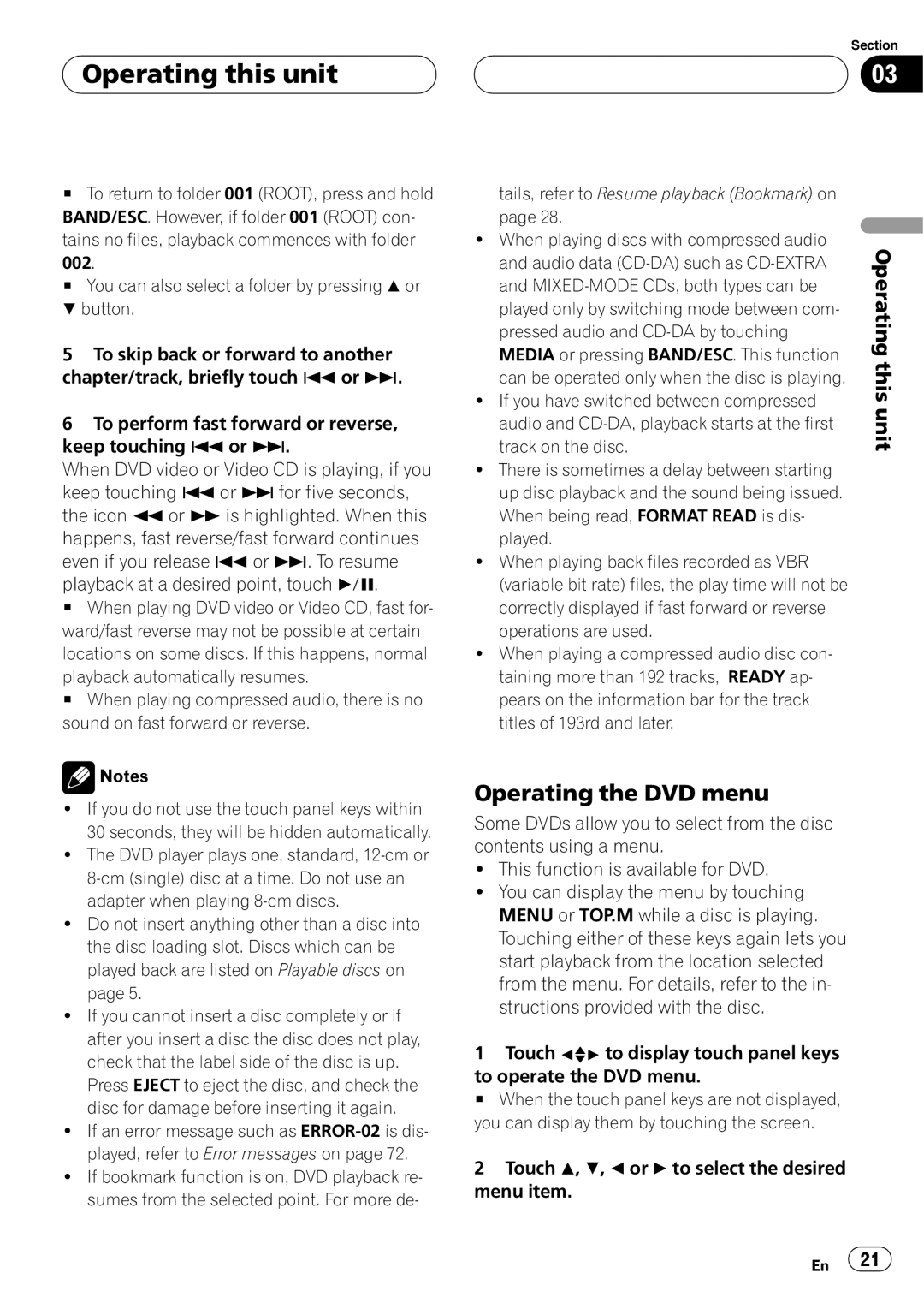 Pioneer AVH-P4900D operation manual Operating the DVD menu, Operating this unit 