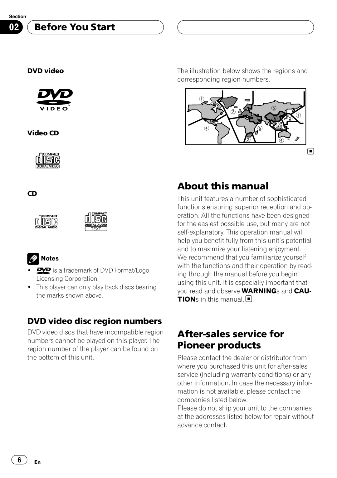 Pioneer AVH-P4900D operation manual Before You Start, About this manual, After-sales service for Pioneer products 