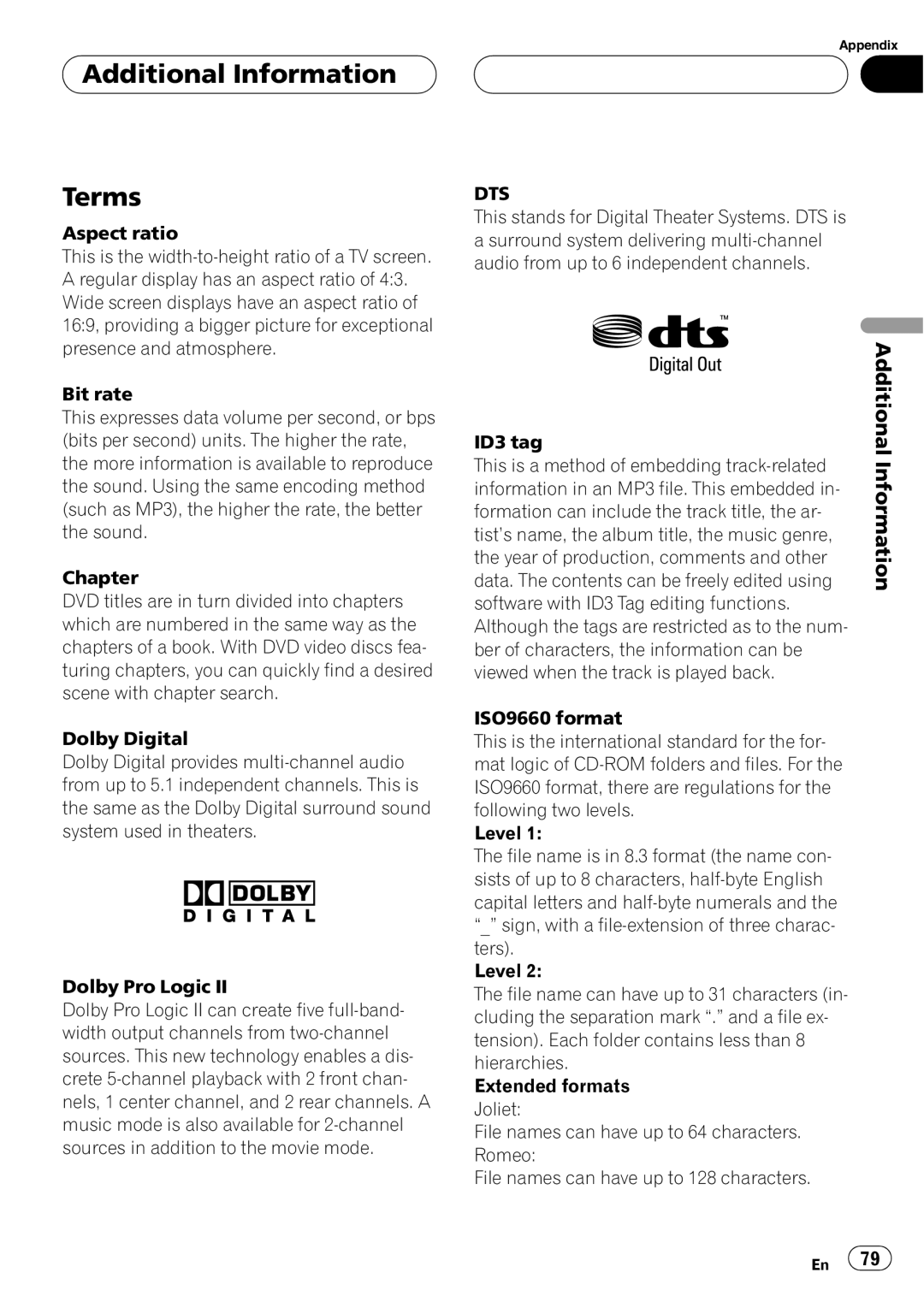 Pioneer AVH-P4900D operation manual Terms, Additional Information 