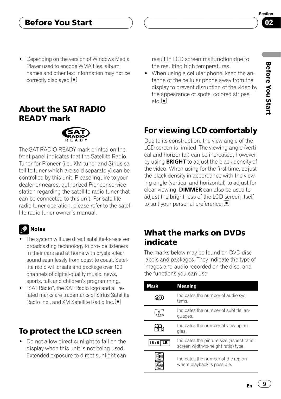 Pioneer AVH-P4900D operation manual About the SAT RADIO READY mark, For viewing LCD comfortably, To protect the LCD screen 