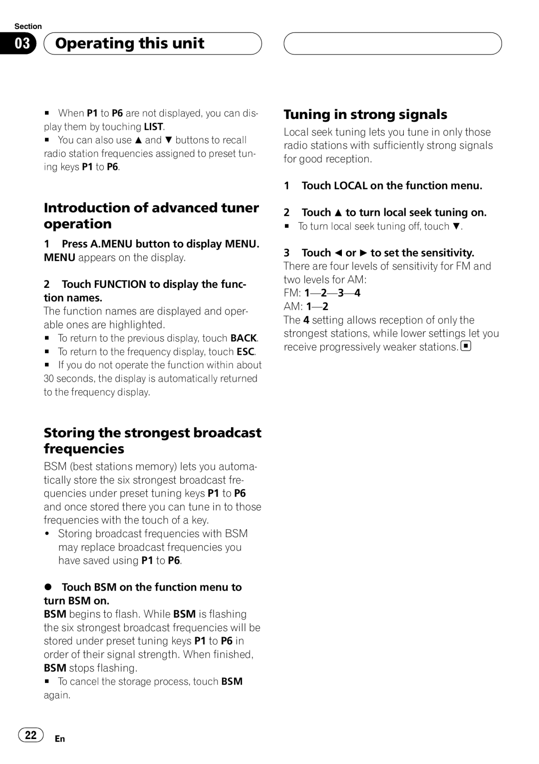 Pioneer AVH-P4950DVD operation manual Introduction of advanced tuner operation, Storing the strongest broadcast frequencies 