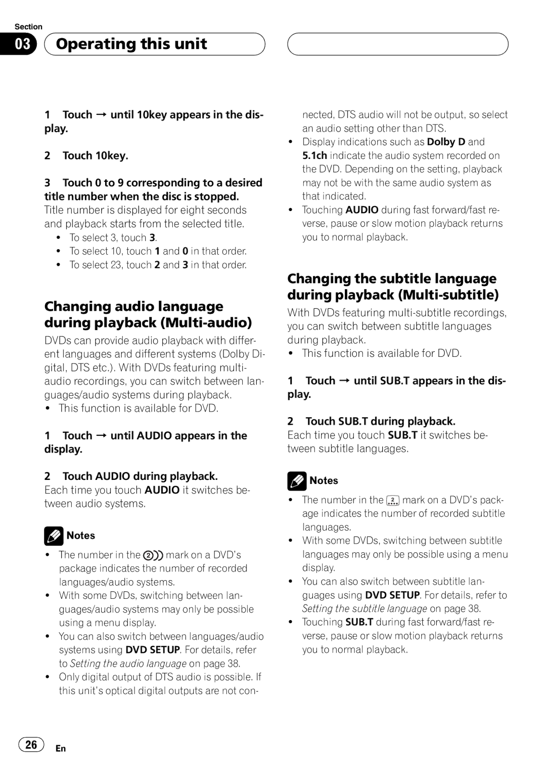 Pioneer AVH-P4950DVD operation manual Changing audio language during playback Multi-audio 