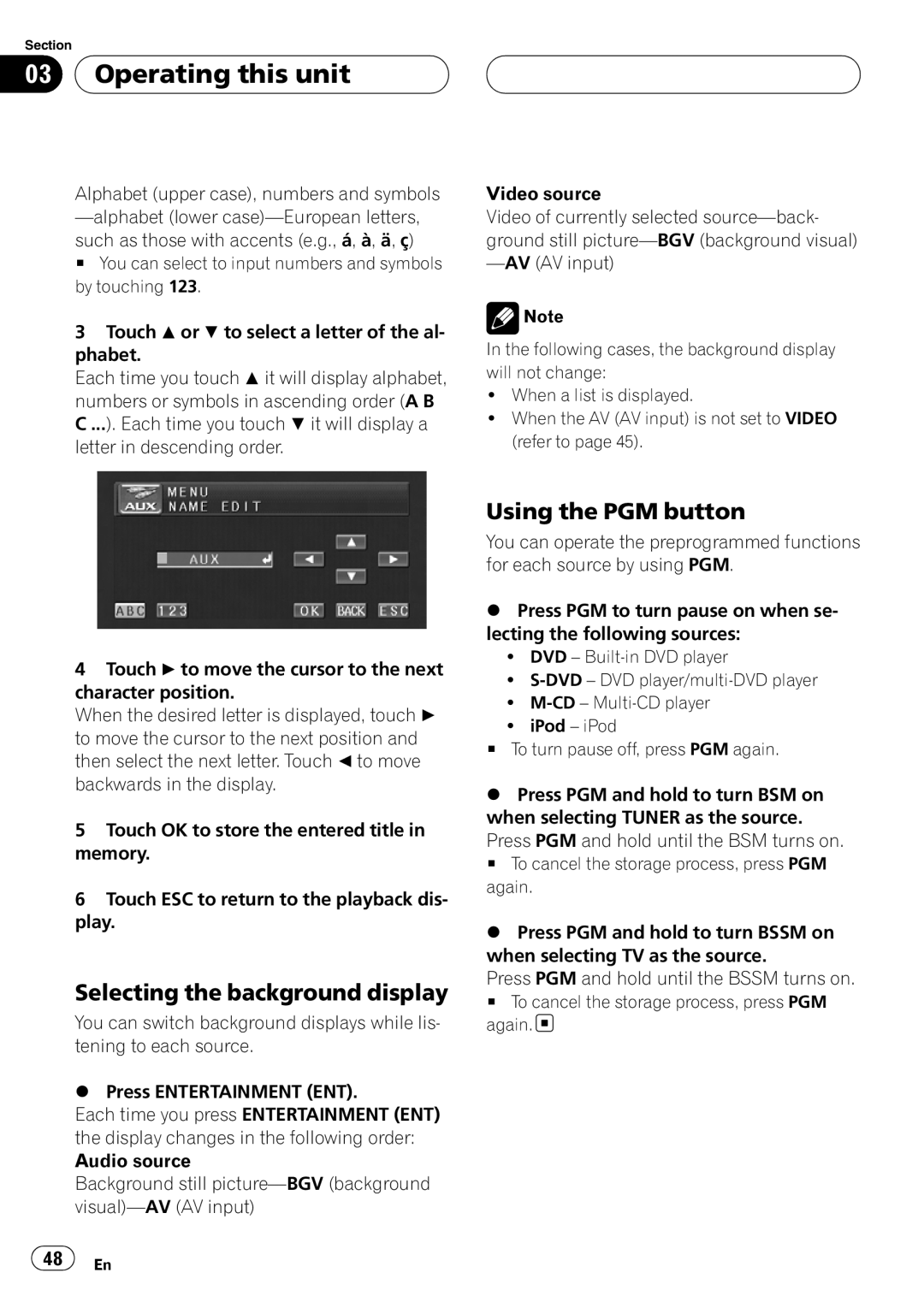 Pioneer AVH-P4950DVD operation manual Selecting the background display, Using the PGM button 