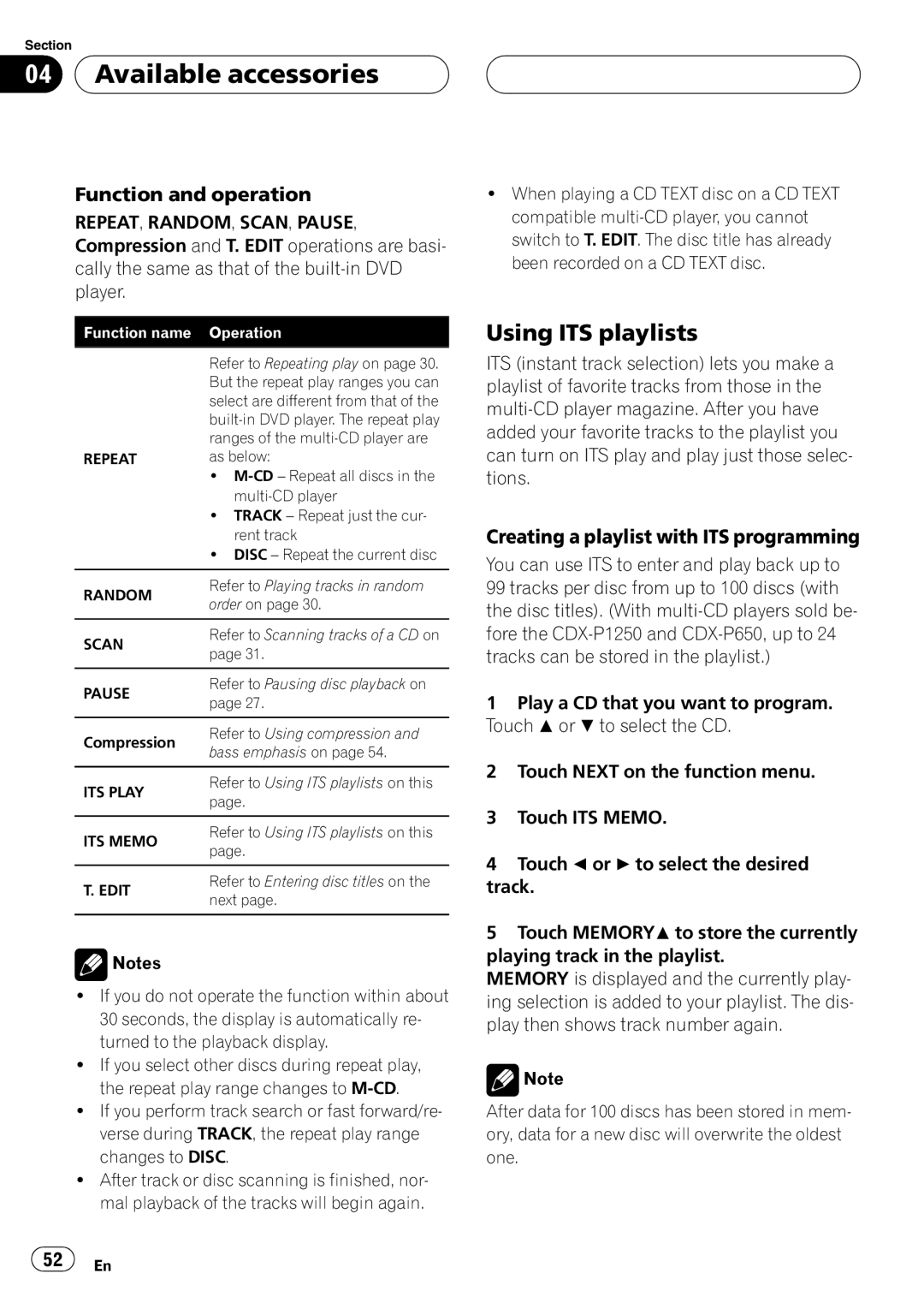 Pioneer AVH-P4950DVD operation manual Using ITS playlists, Function and operation, Creating a playlist with ITS programming 