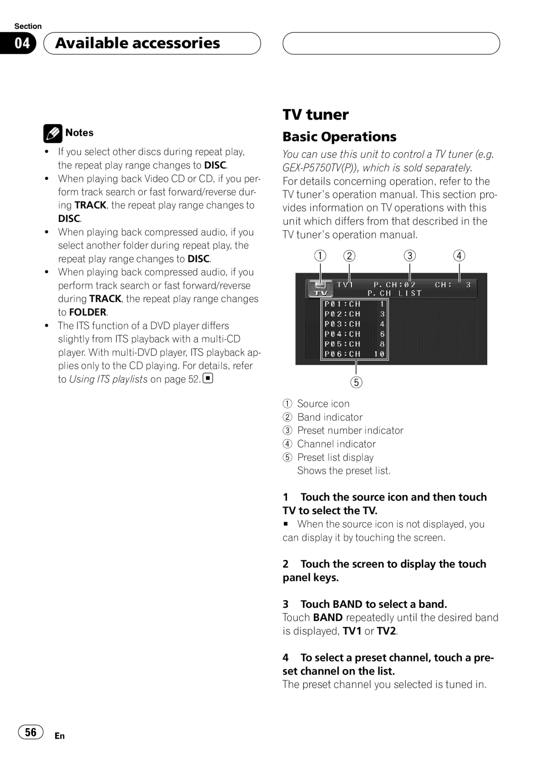 Pioneer AVH-P4950DVD operation manual TV tuner 