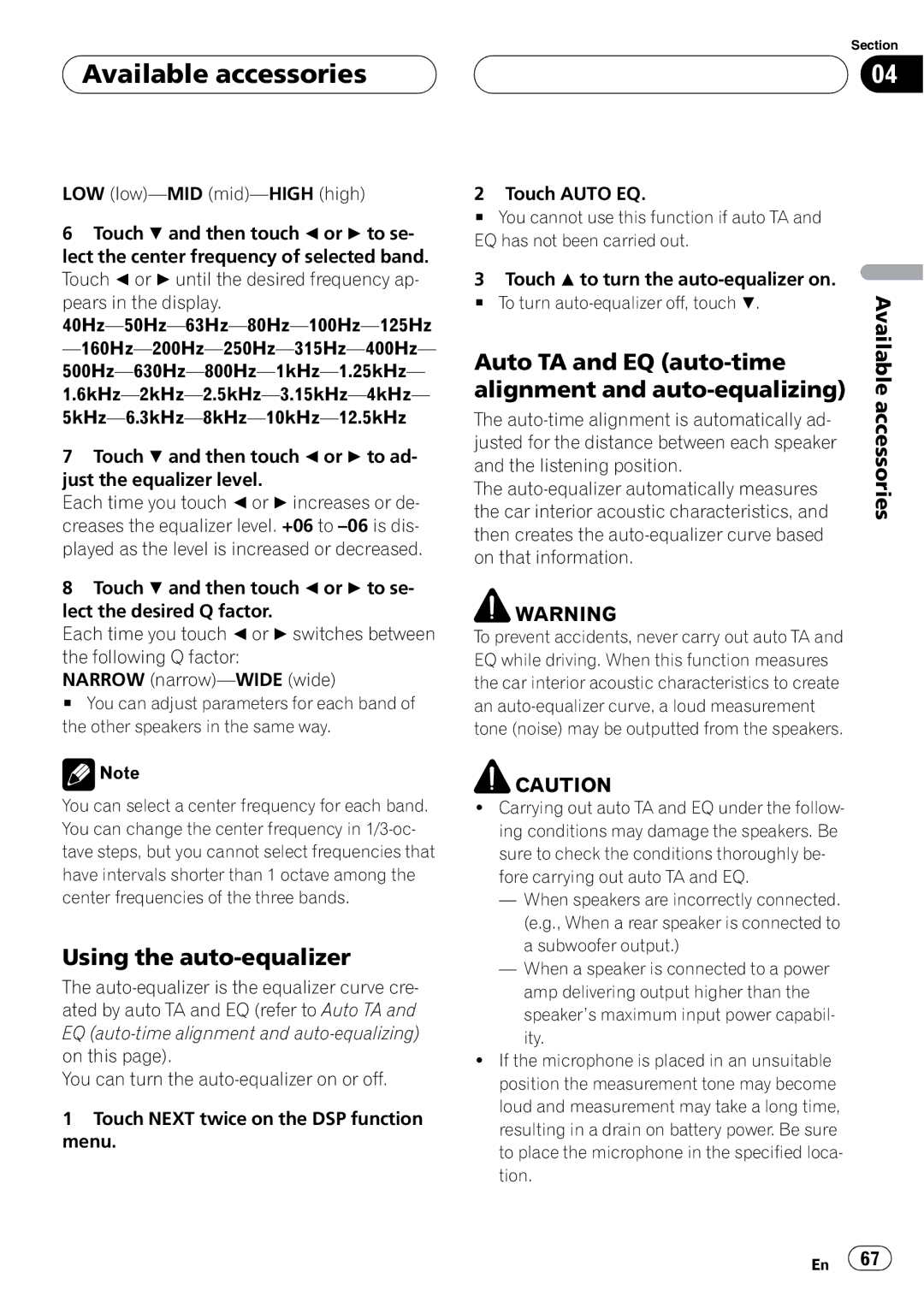 Pioneer AVH-P4950DVD operation manual Using the auto-equalizer, Auto TA and EQ auto-time alignment and auto-equalizing 